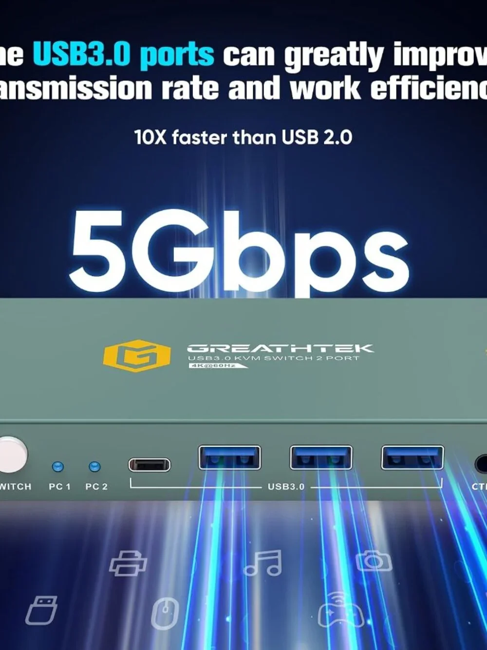 (NEW) HDMI KVM Switch 1 Monitor 2 Computers 4K@60HZ 2 Port KVM Switcher